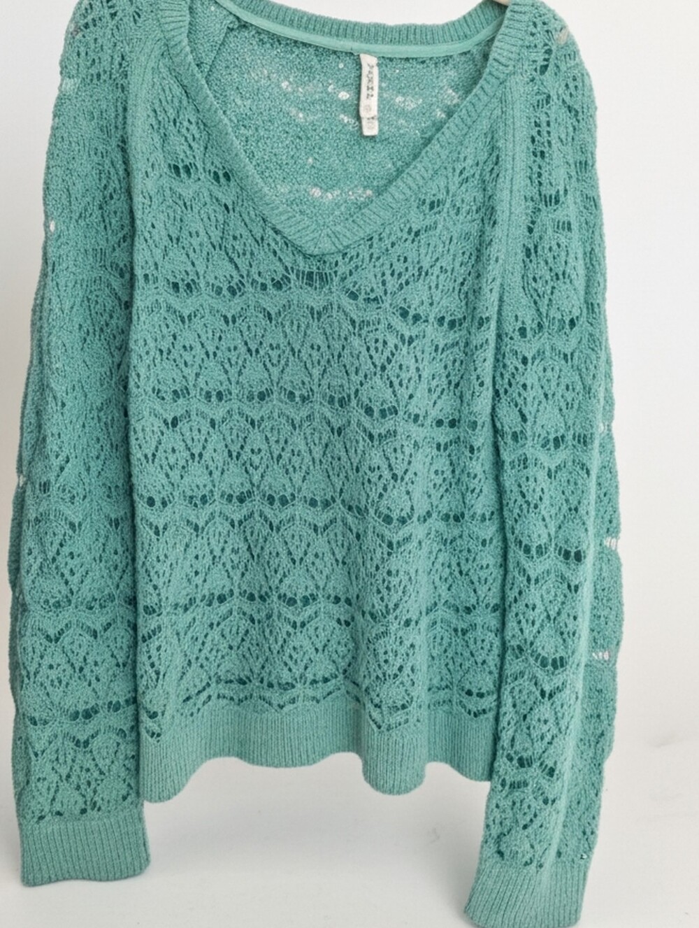 Aeropostale Teal Open-Knit V-Neck Sweater